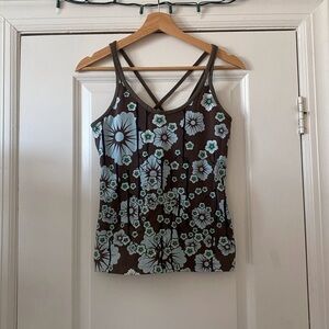 Y2K Blue and Brown Floral Tank Top